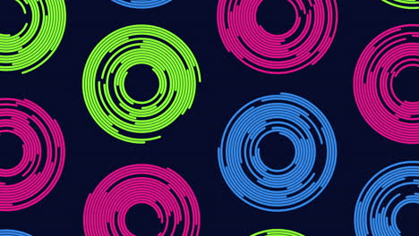 Neon-rainbow-futuristic-circles-pattern-on-black-space