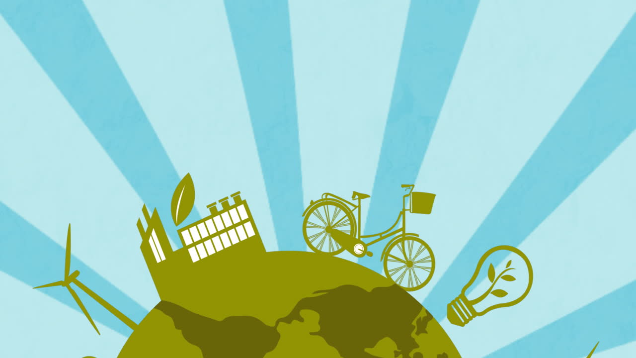 파란색 배경에 회전하는 지속가능성 기호의 애니메이션