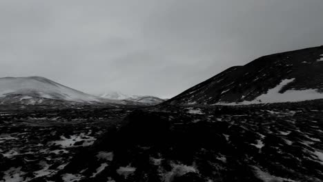 fpv drone flight over winter landscape of iceland