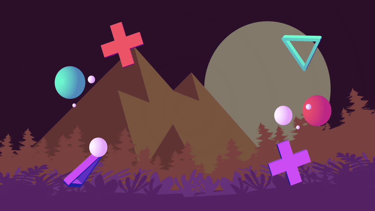 animación de formas abstractas que se mueven en el fondo del paisaje