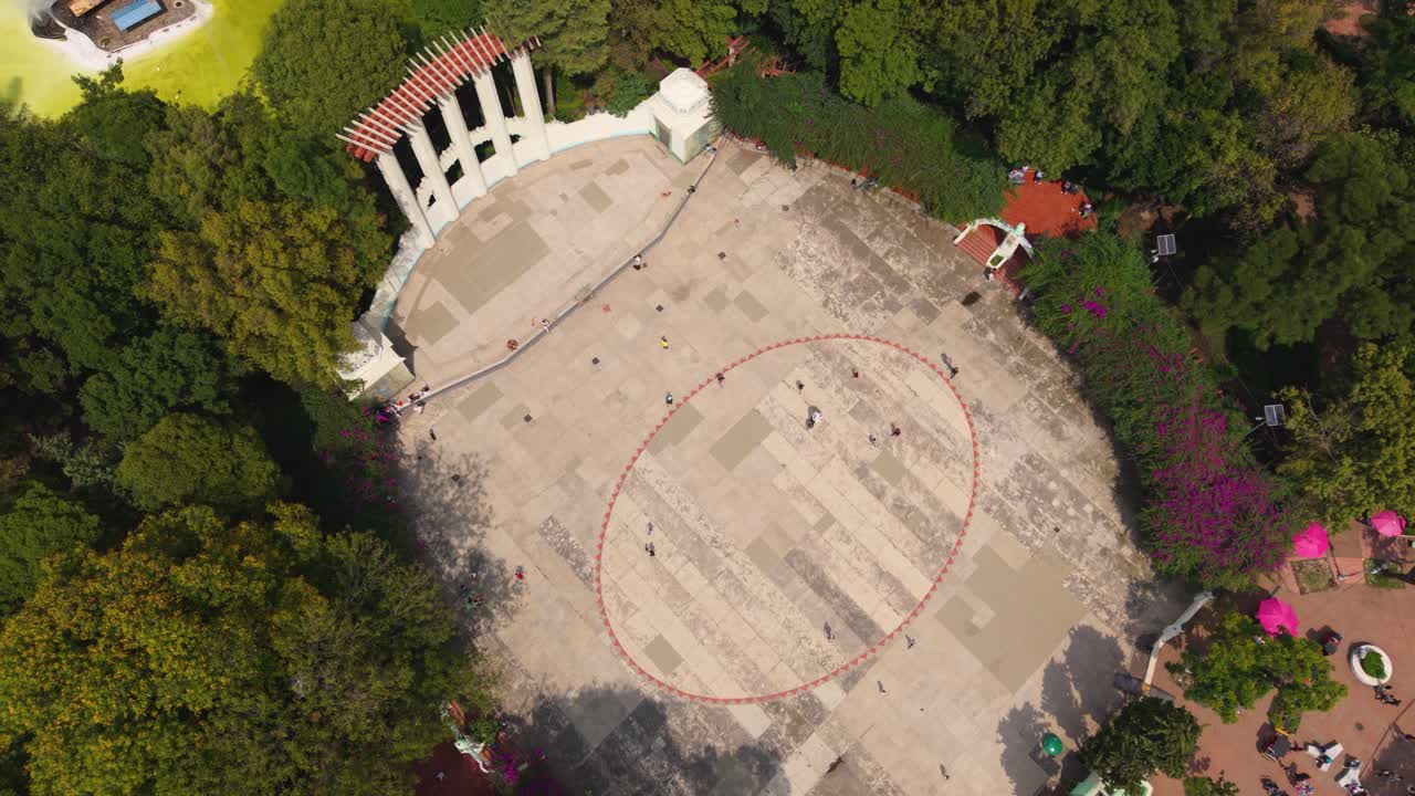 Drone view of Lindbergh Forum in Mexico City's Condesa on weekend