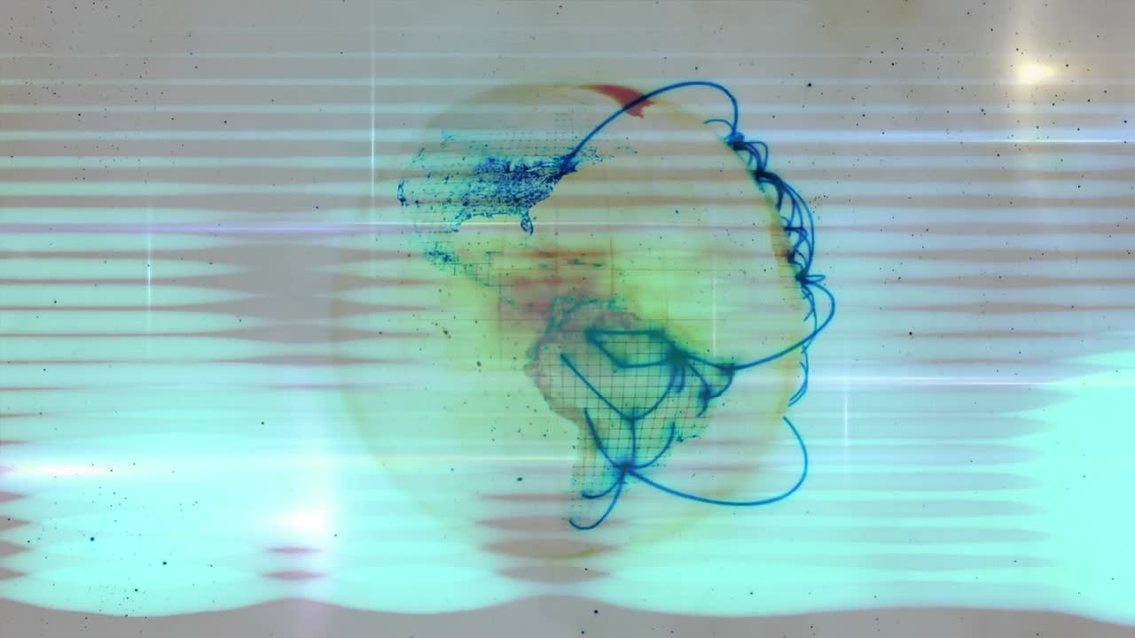 animación de rastros de luz y globo sobre fondo blanco