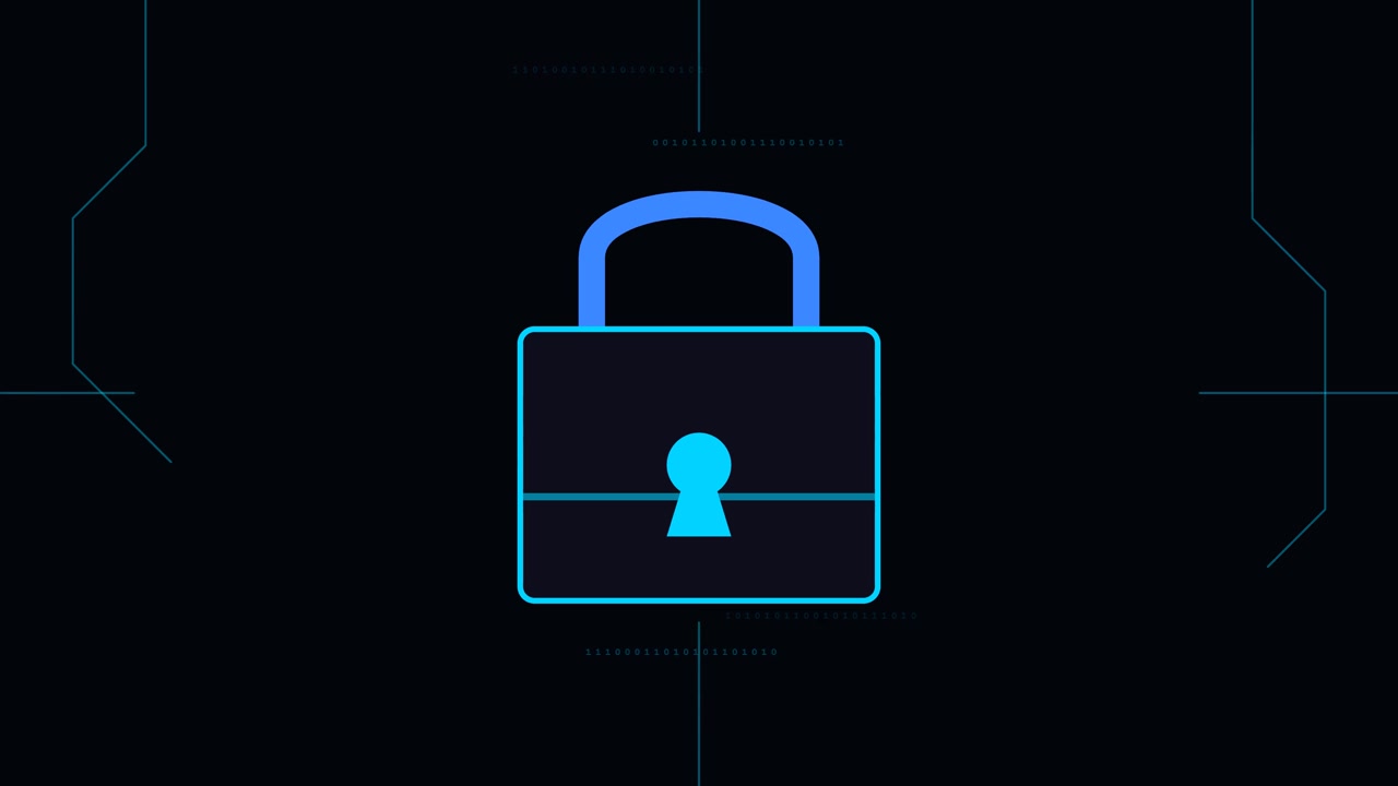 Digital Security Padlock Icon Animation on Dark Background