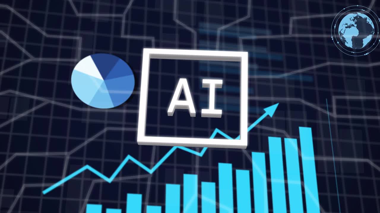 Status box changing to ANALYSING DATA, AI square starting, tying charts and flows showing analysis