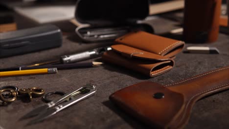 assorted tools and accessories on a workbench