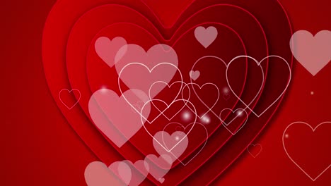 Animation-of-red-and-white-hearts-floating-on-red-background