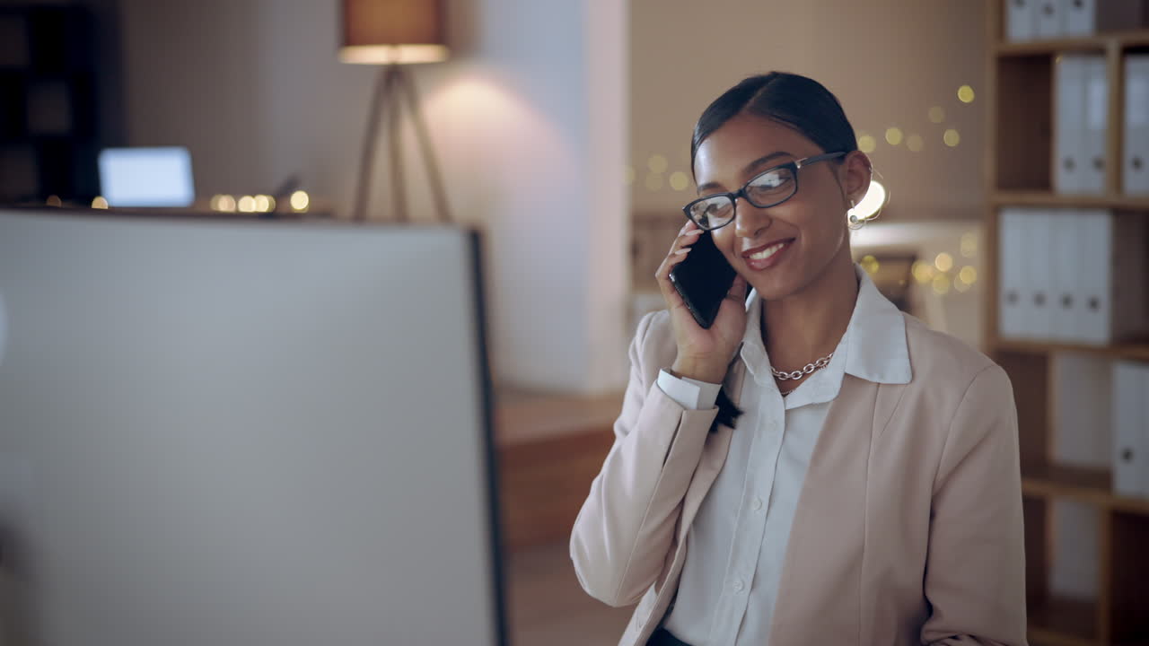 Phone call, computer and a friendly woman at work
