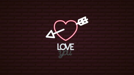 valentines day neon label animated with heart and arrow