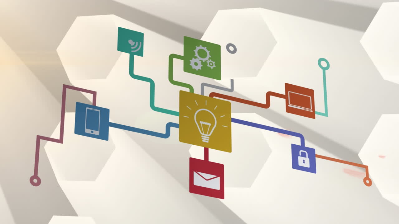 연결된 다채로운 기술 아이콘의 애니메이션 확장