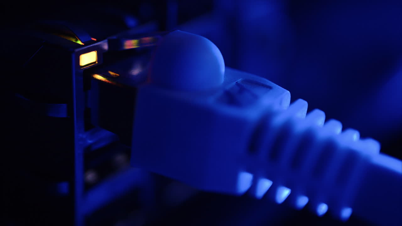 Close up of a cable in a server in a data center