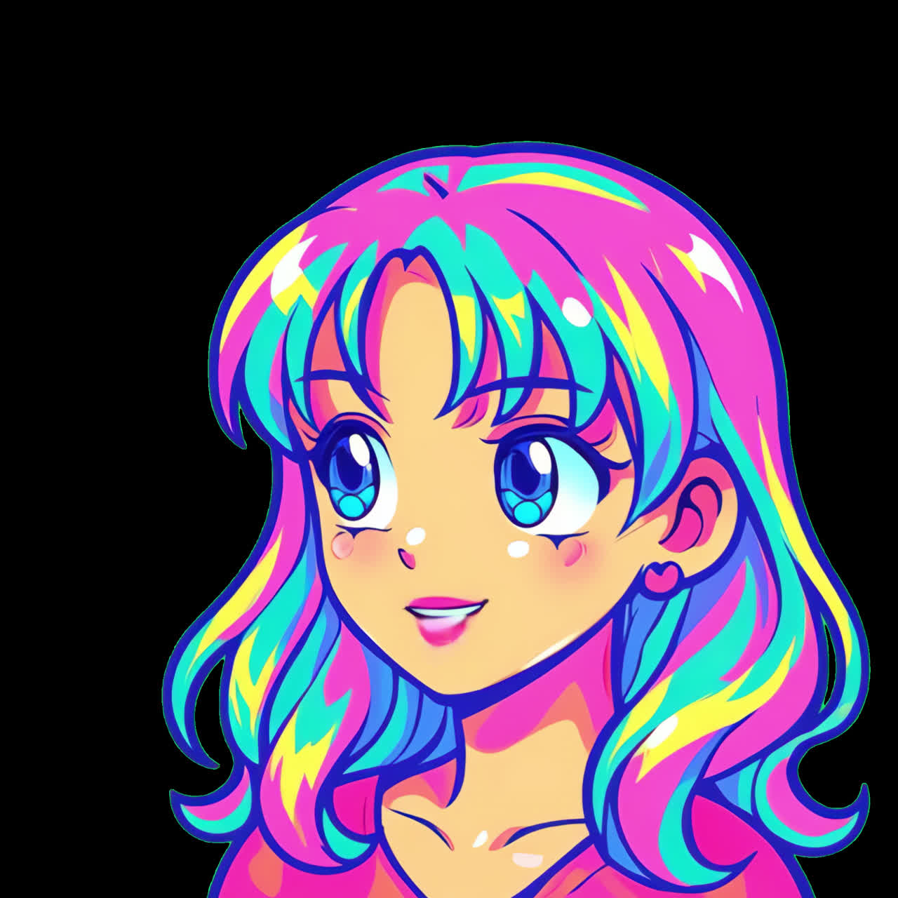 Animazione di illustrazione vivace di ragazza anime come risorsa isolata, video 4K trasparente, canale alfa