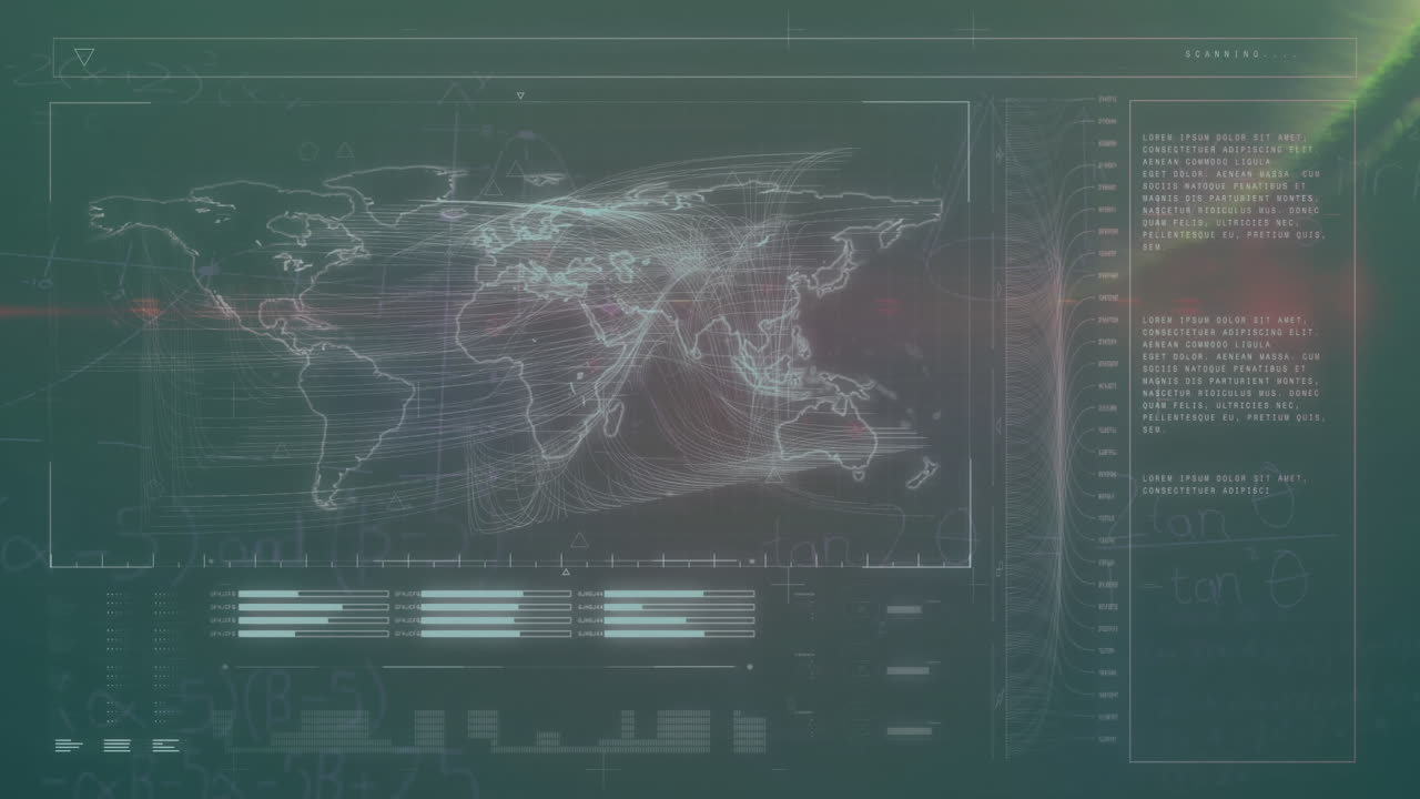 animación del procesamiento de datos y las ondas sobre el mundo sobre un fondo oscuro