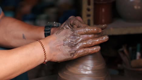 making traditional clay pottery pot at Bhaktapur, Nepal
