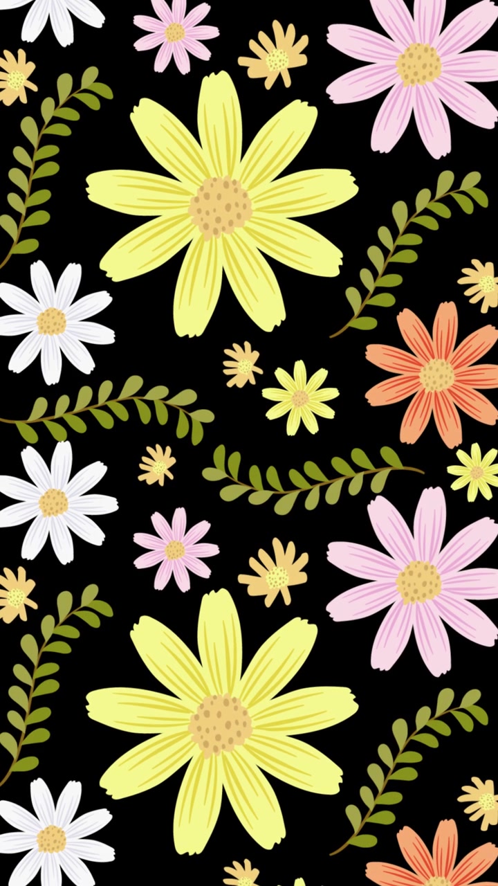Vibrant flowers and leaves animate over shifting backgrounds, creating a lively and cheerful visual experience