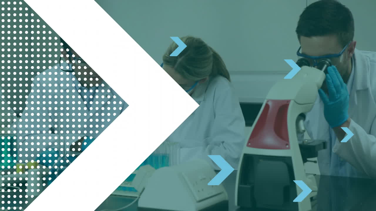 animación de flechas sobre diversos científicos en el laboratorio