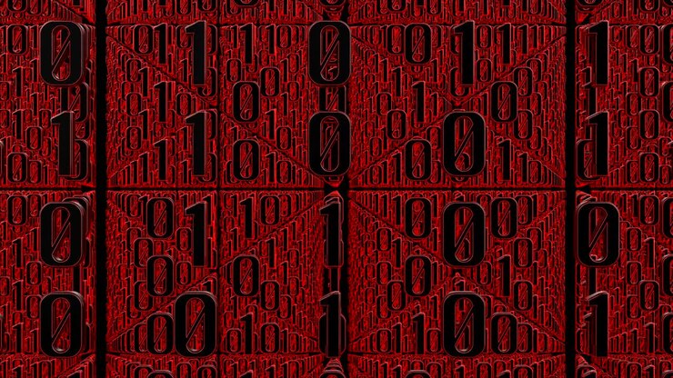 Red binary code moves right to left
