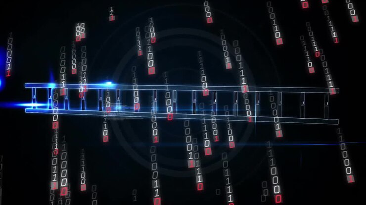 Animation of data processing and light spots over dna strand
