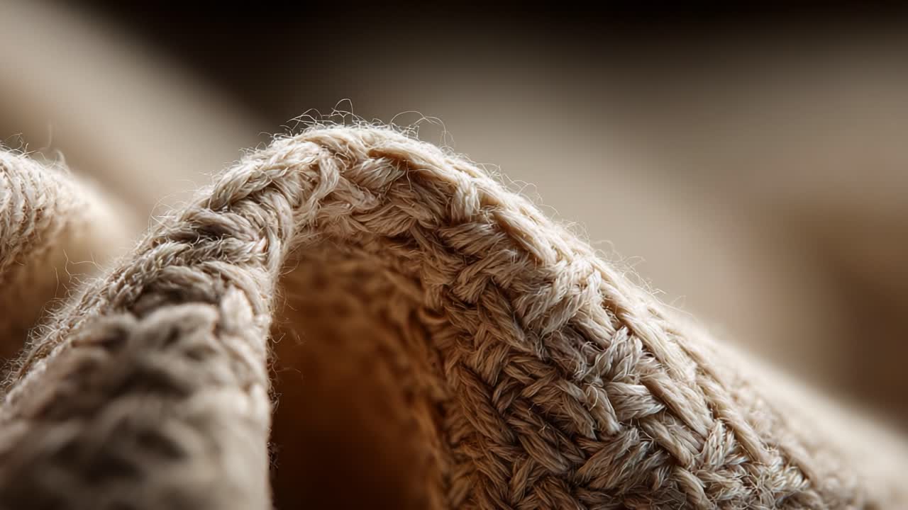 Close-up View of Textured Fabric Showing Intricate Weave Patterns and Soft Color Tones, Capturing the Beauty of Textile Artistry in Warm Natural Lighting