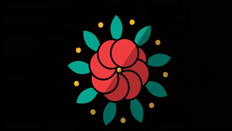 Animation-of-red-flower-on-black-background