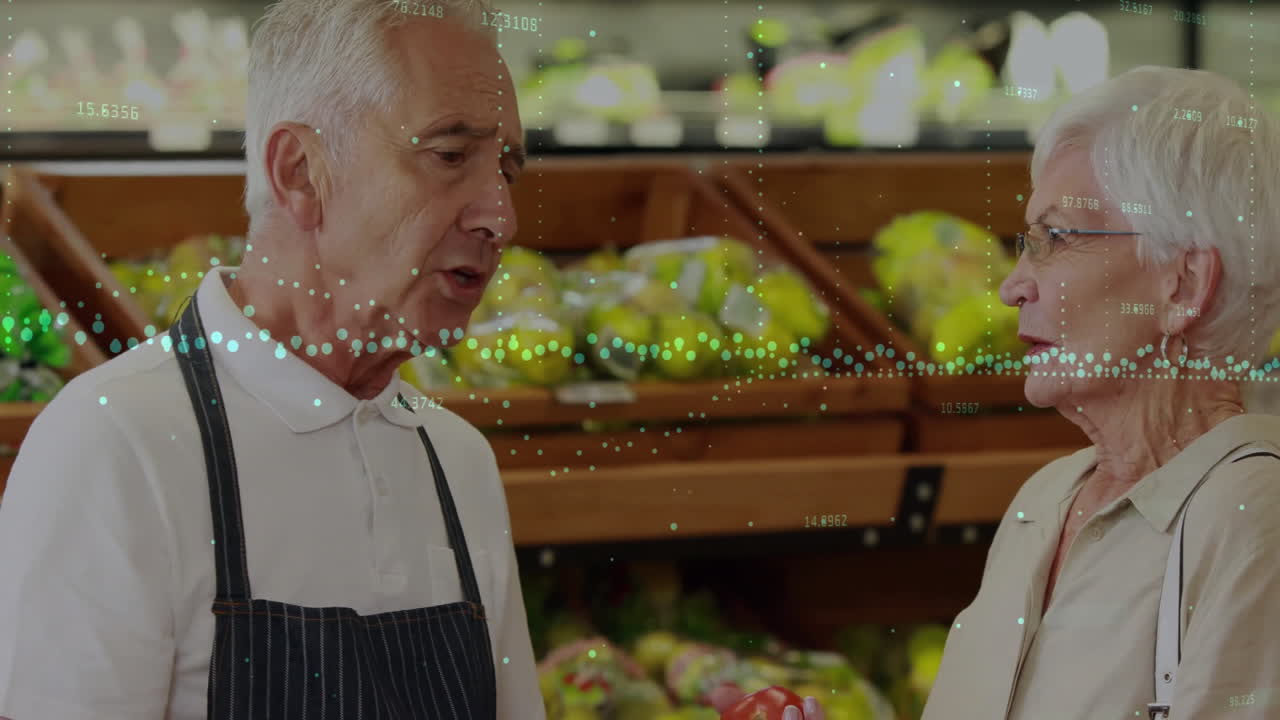 카우카스계 고위 직원과 여성 고객을 대상으로 한 금융 데이터 처리의 애니메이션