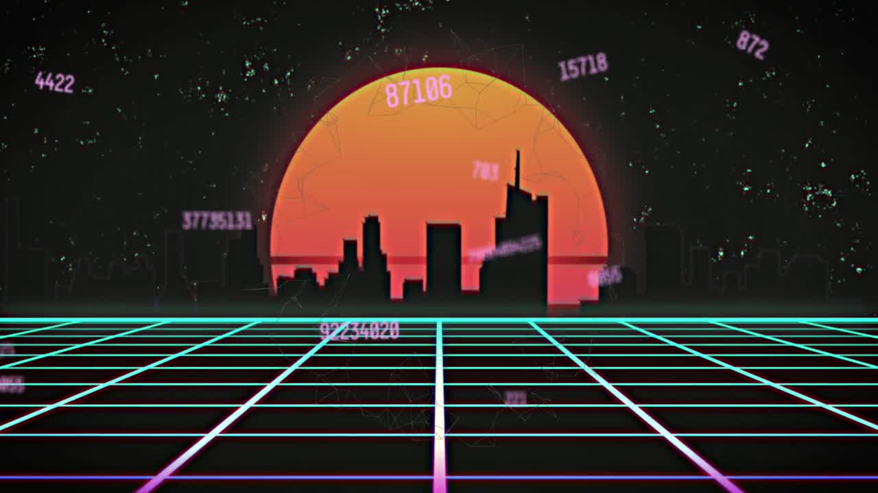 도시 풍경 위의 금융 데이터 처리 애니메이션
