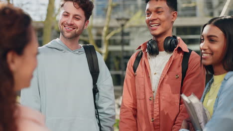 Students,-men-and-women-on-campus-talking-outside