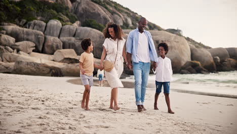 Happy-family,-together-and-walk-for-holding-hands