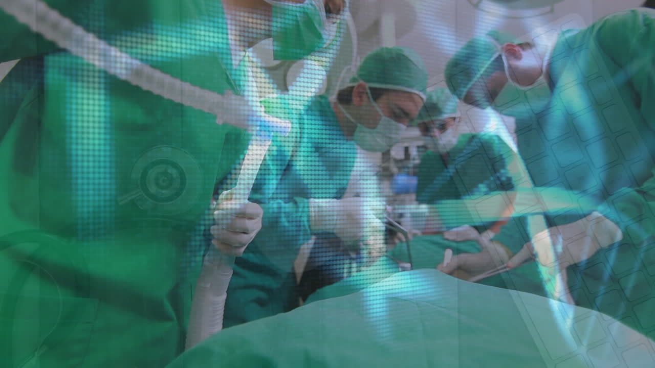 수술 중에 다양한 외과의사에 대한 dna 스트랜드의 애니메이션