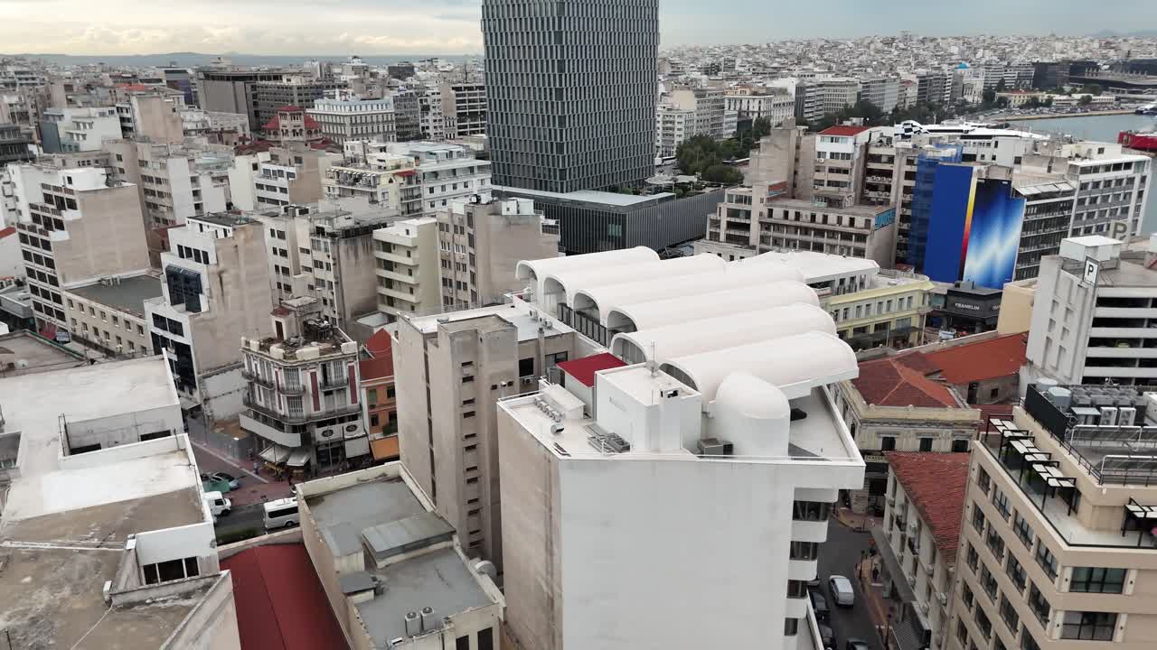 aerial cityscape of Piraeus and Athens Greece, modern mega-city