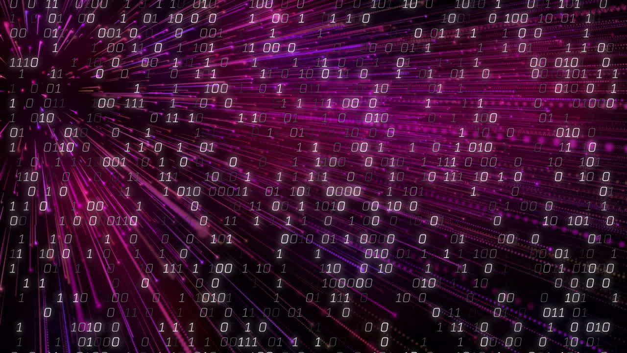 animación del procesamiento de datos sobre senderos de neón púrpura