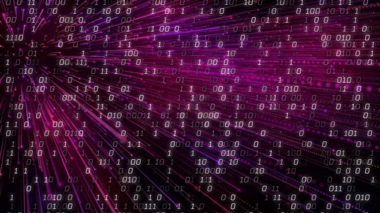 Animation von Datenverarbeitung über violetten Neonspuren
