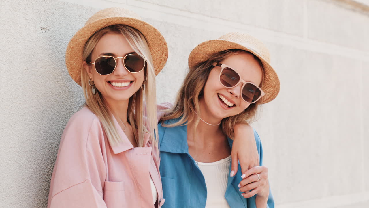 두 친구가 야외에서 포즈를 취하고 있습니다.