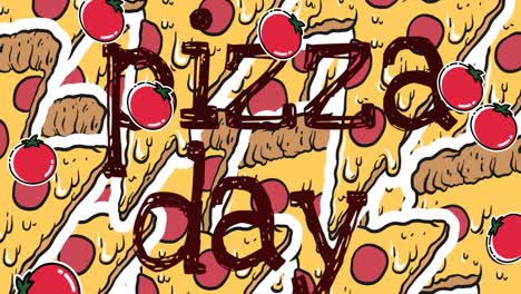 animación del día de la pizza sobre los iconos de la pizza y el tomate