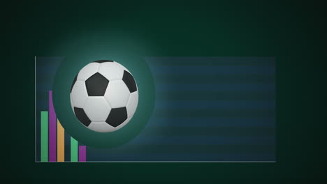 animation of football icon and financial data processing on green background