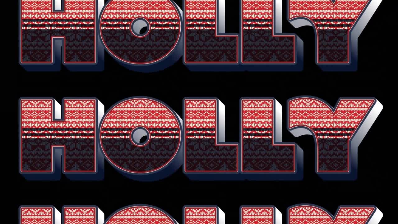 검은 바탕 에 크리스마스 에 반복 되는 홀리 텍스트 의 애니메이션