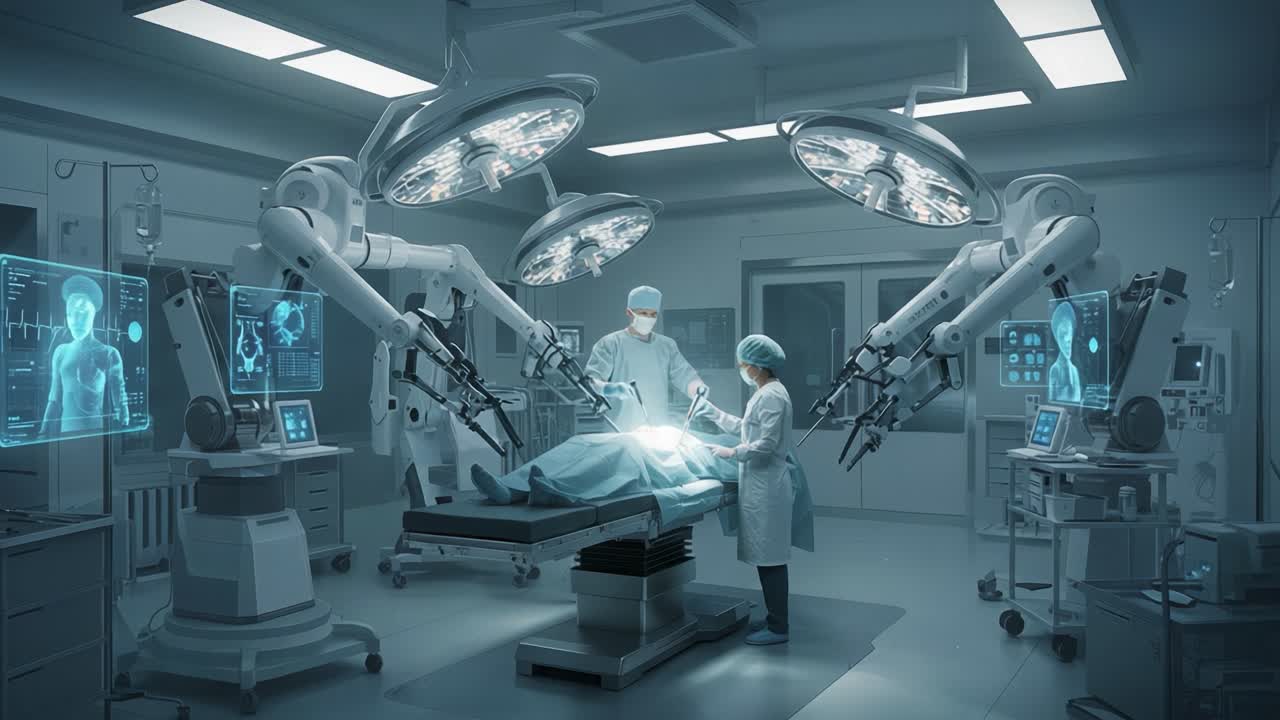 Advanced Surgical Operation with Robotic Assistance: Surgeons Utilize Innovative Technology in State-of-the-Art Medical Facility to Perform Precision Surgery