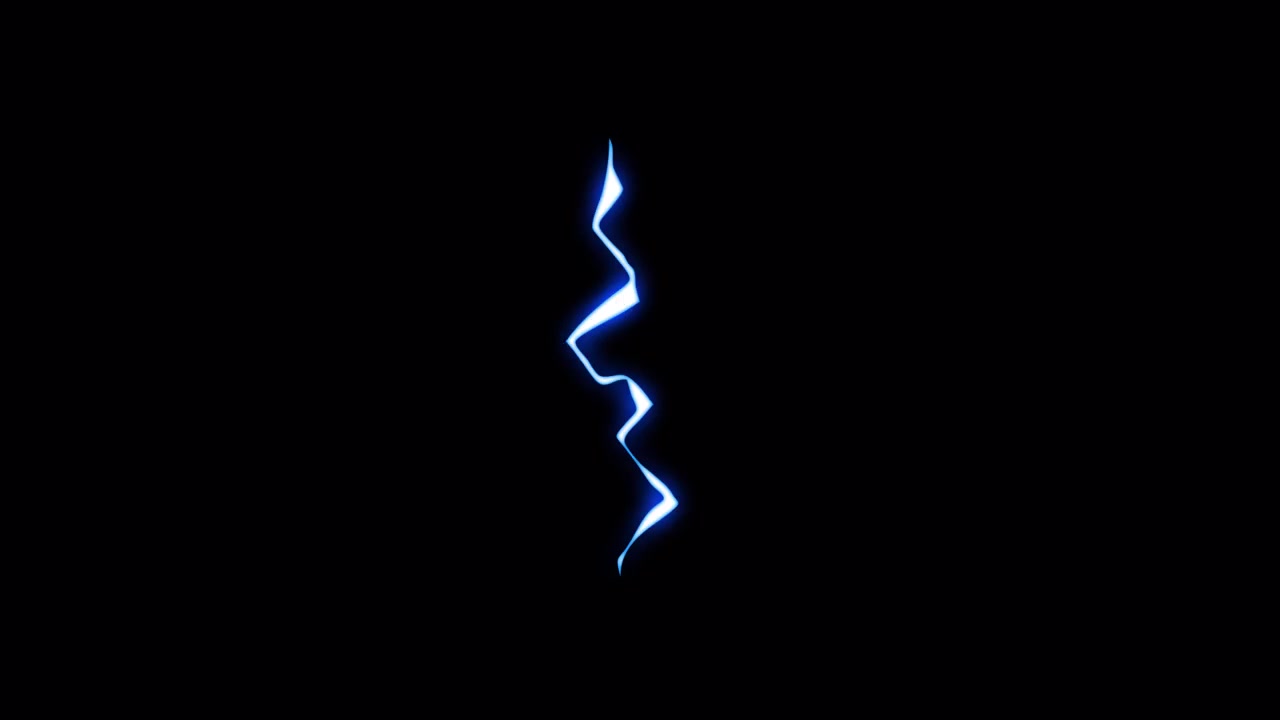 Fulmine blu animato che colpisce su sfondo nero
