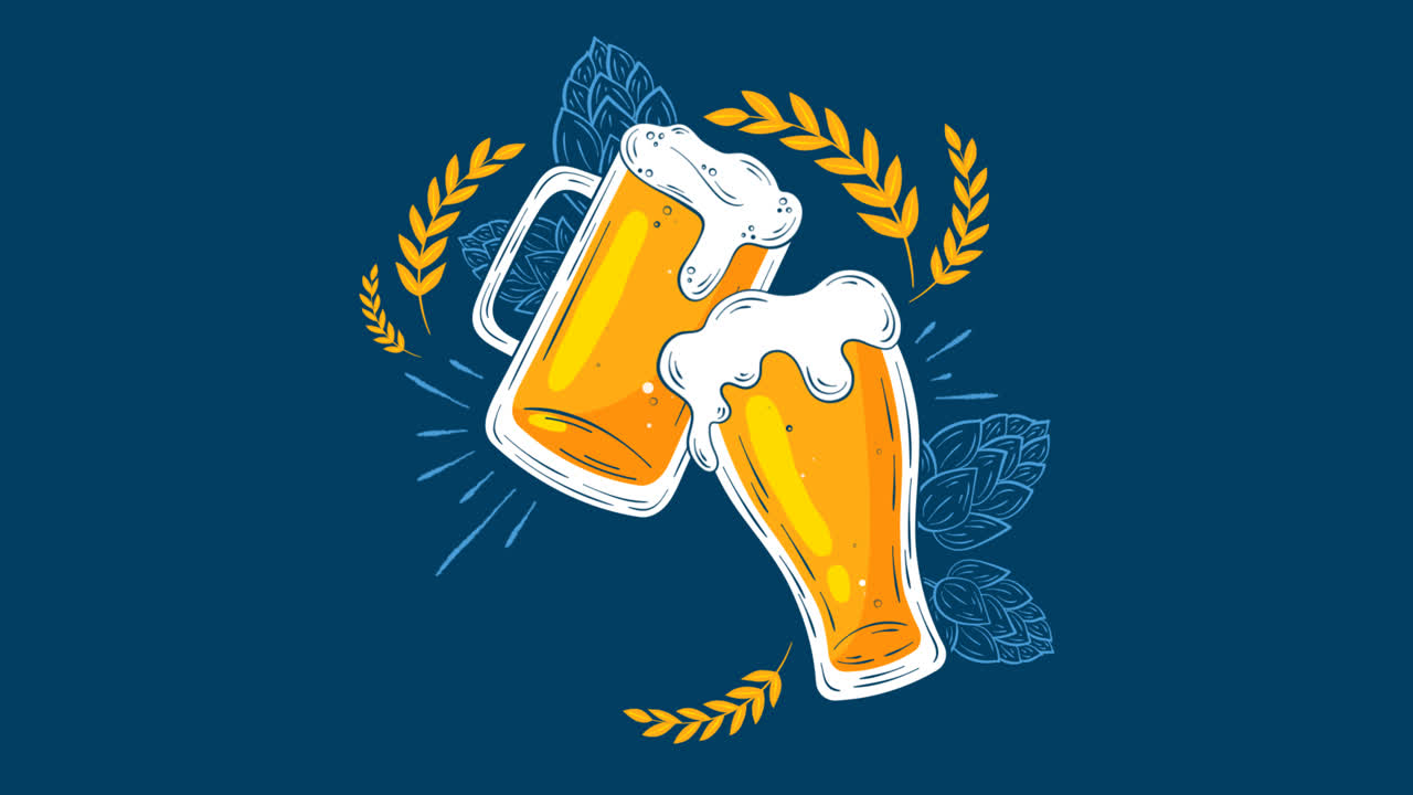 An animation of Hand drawn international beer day illustration