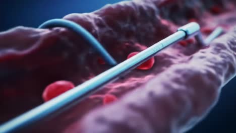 exploring the microscopic world: a detailed look at blood vessels with enhanced views of red blood cells and a medical instrument for in-depth analysis