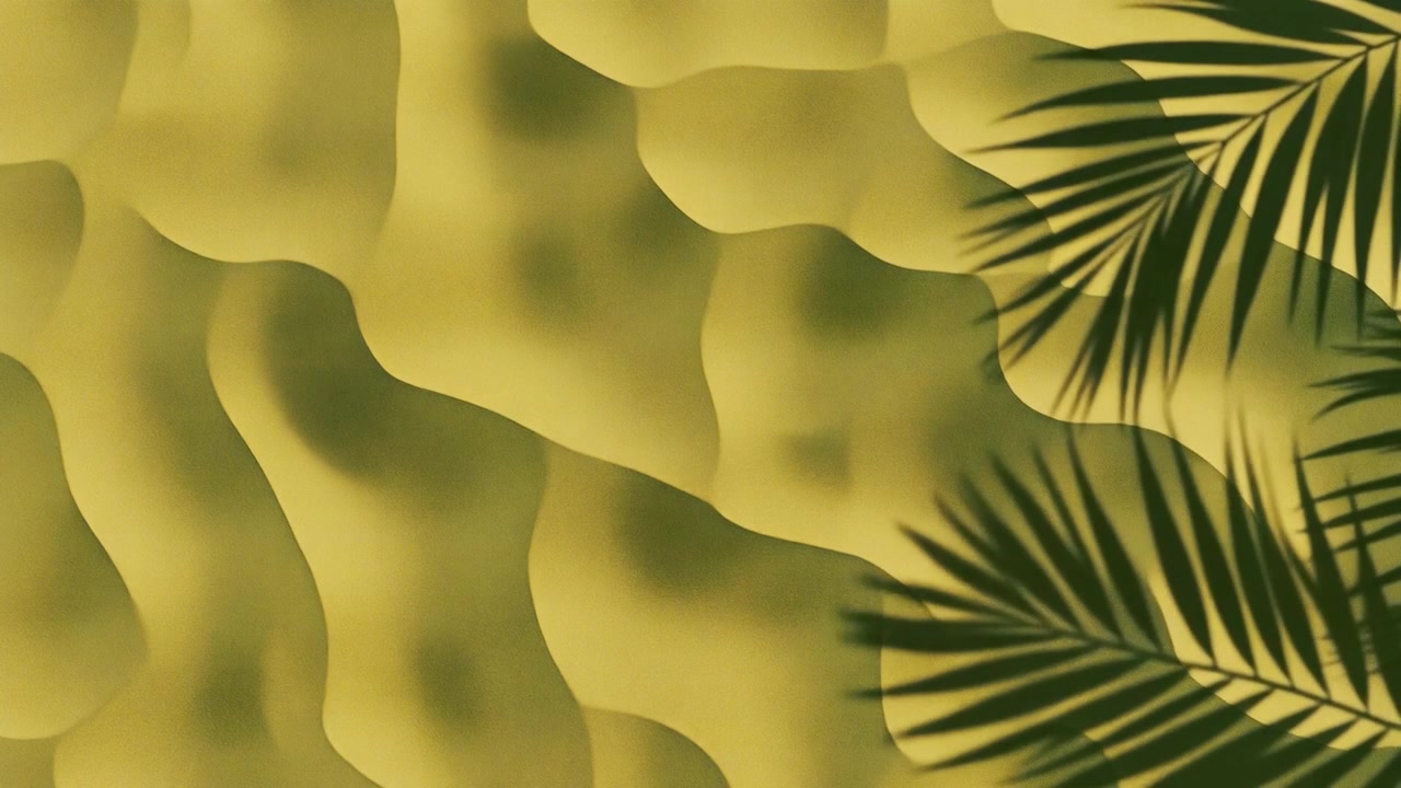 Palm Leaf Shadow Casting on Wavy Yellow Background