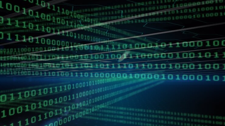 Animação de processamento de dados e codificação binária em fundo verde