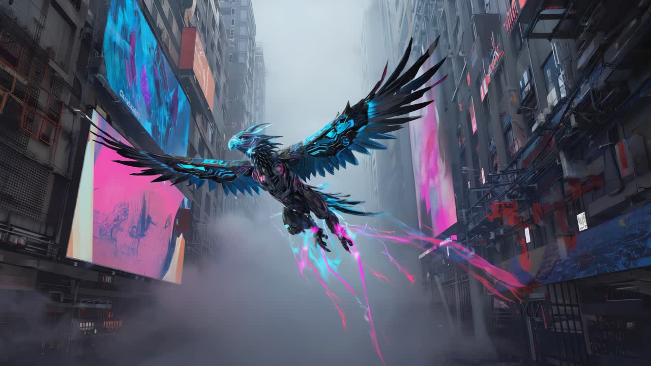 Cyberpunk Phoenix Soaring Through a Futuristic City