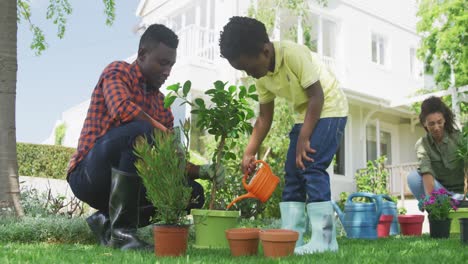 family gardening together