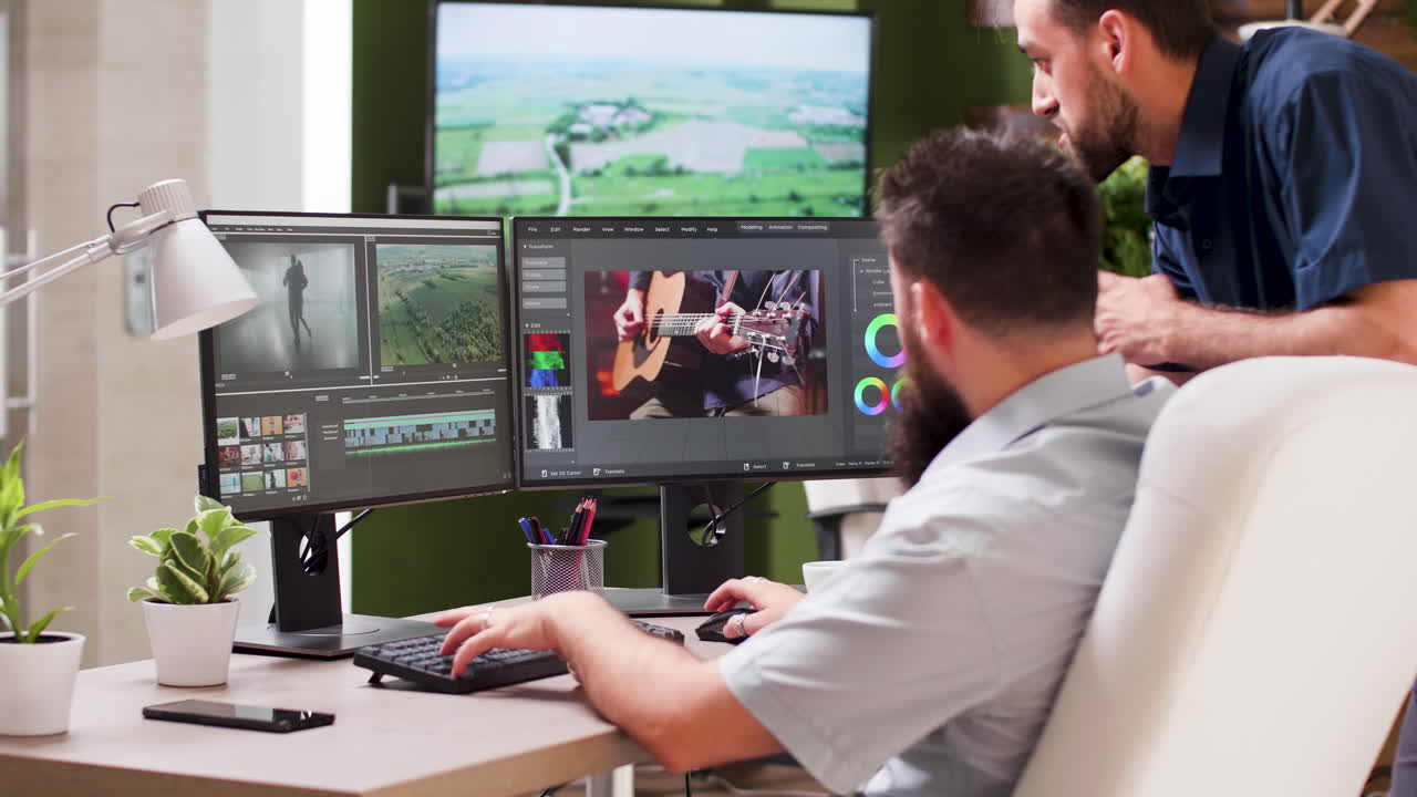 Video editor working on post-production footage