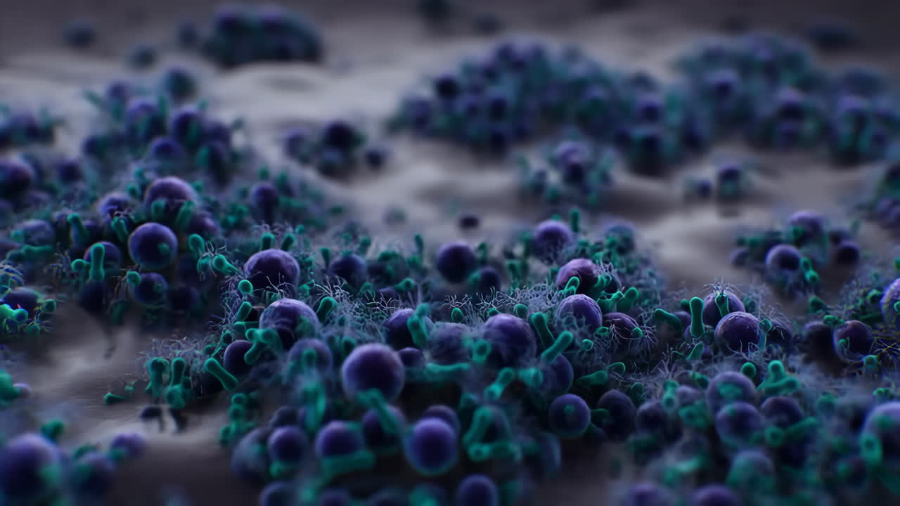 Microscopic view of bacteria or cellular organisms