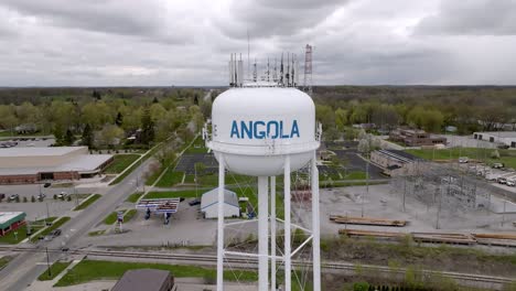 Angola,-Indiana-water-tower-with-drone-video-pulling-out