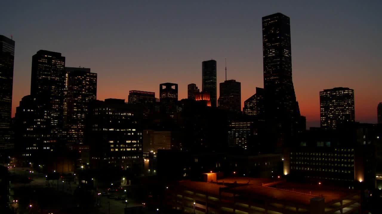 The Houston skyline just after sunset