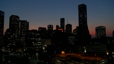 the houston skyline just after sunset