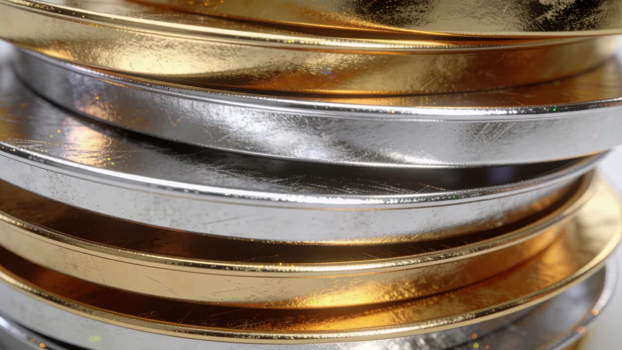 Metallplattenturm reagiert auf wechselnde Lichter, zeigt bewegliche Glanzlichter und Kratzer für Marketingzwecke