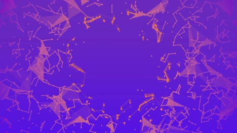 Animation-of-illuminated-dots-connecting-with-lines-and-moving-on-purple-background